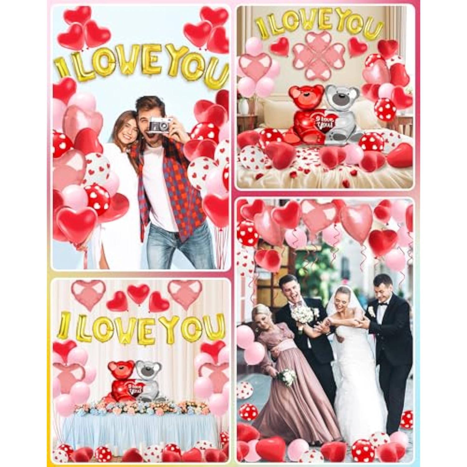 Valentines Balloon Kit Decor With I Love You Balloons, Heart Balloons