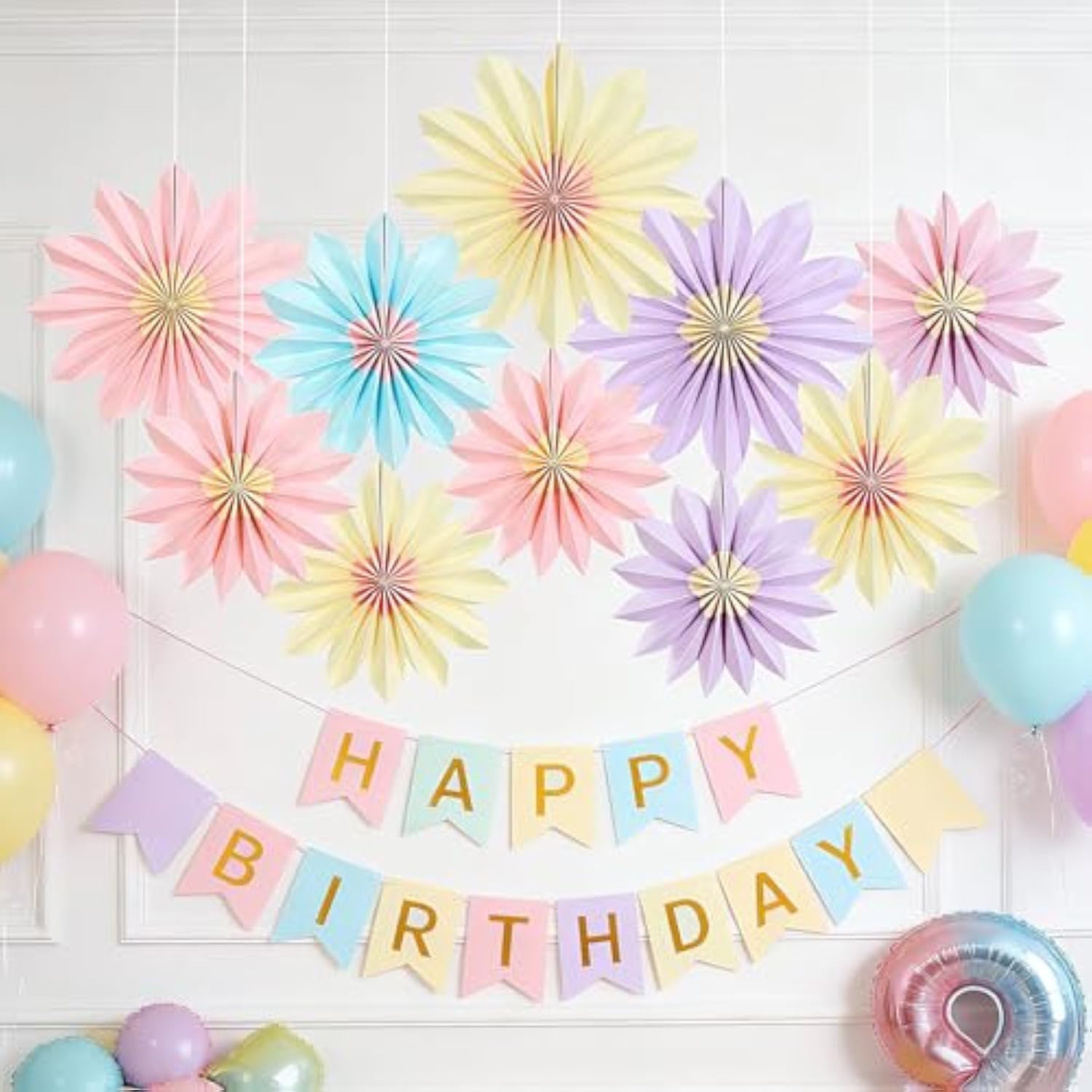 Sunflower Party Decorations Pastel Paper Fans Party Decor Summer Beige Spring Decoration, Blue Pink Hanging Purple Flower Garland Sunflower Wall Decorations For Tea,Garden,Fairy Party.