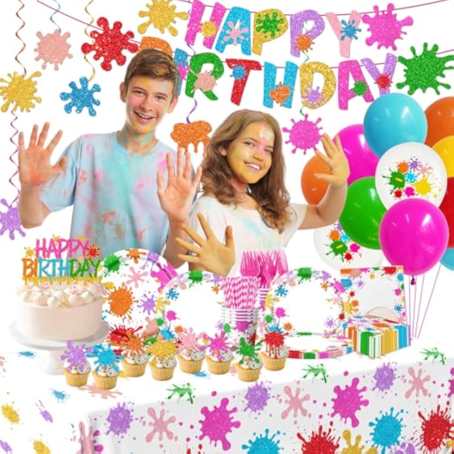 215PCS Paint Party Decorations – Art Theme Plates, Napkins, Balloons, Tableware & Decor Set