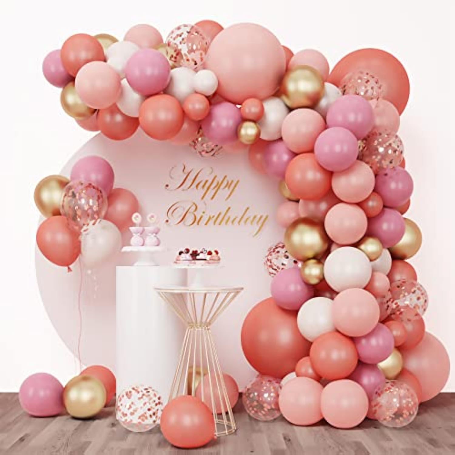 147 Pcs Rose Gold Balloon Arch Kit – Pink, Gold, White & Confetti Balloons for Parties