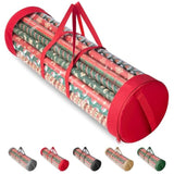 Christmas Wrapping Paper Organizer Storage, 41" Gift Wrapping Paper Storage Containers, Clear Pvc With Durable 600D Oxford Fabric Gift Wrap Paper Holder Fits 18-25 Rolls, Red