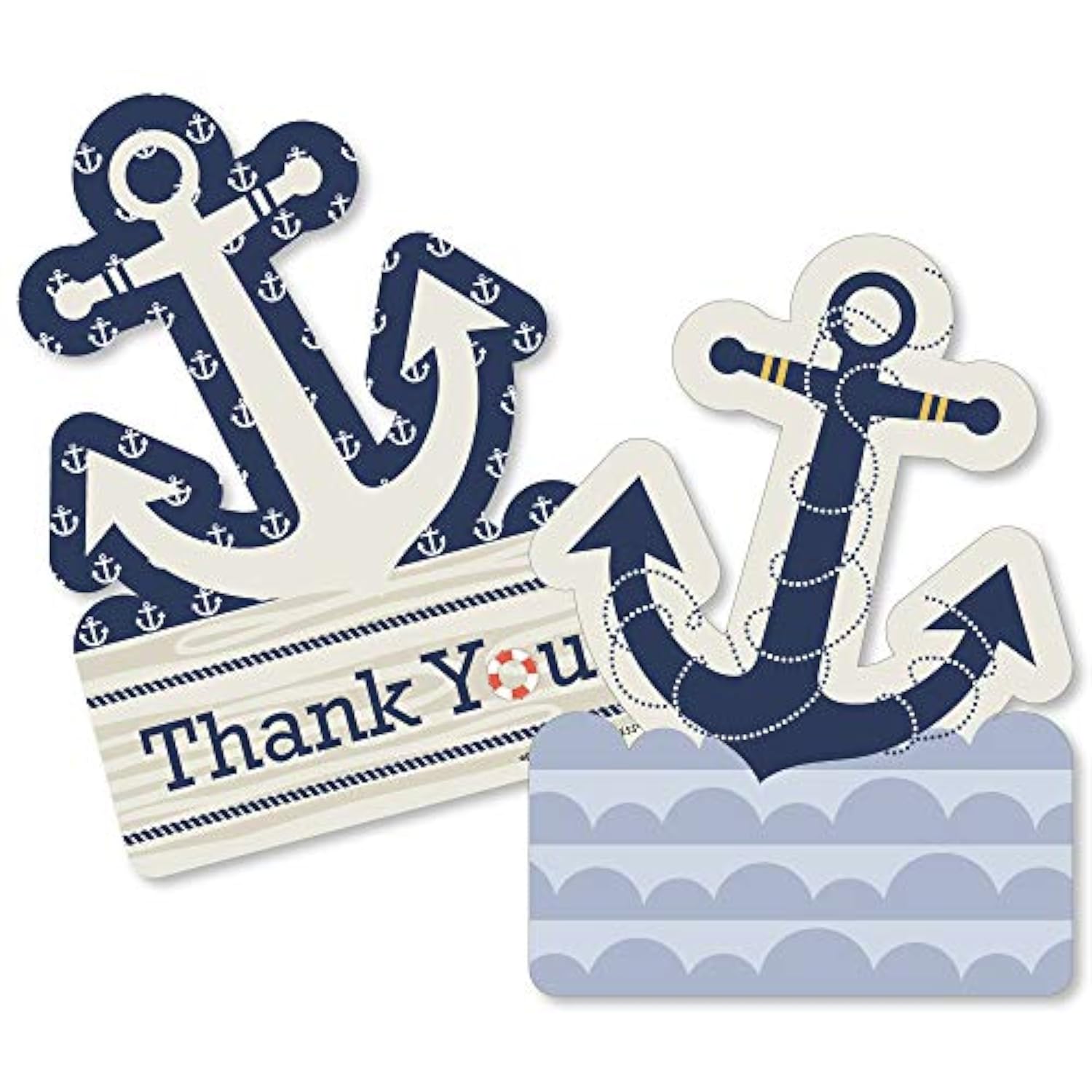 Big Dot of Happiness Ahoy - Nautical - Shaped Thank You Cards - Baby Shower, Birthday Party Thank You Note Cards with Envelopes - Set of 12