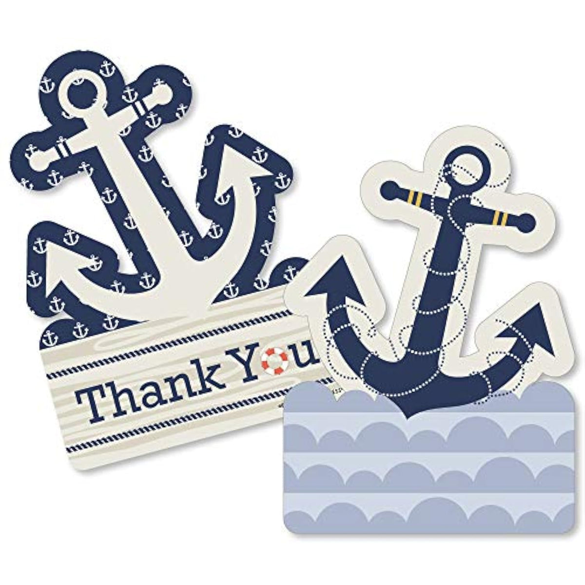 Big Dot of Happiness Ahoy - Nautical - Shaped Thank You Cards - Baby Shower, Birthday Party Thank You Note Cards with Envelopes - Set of 12