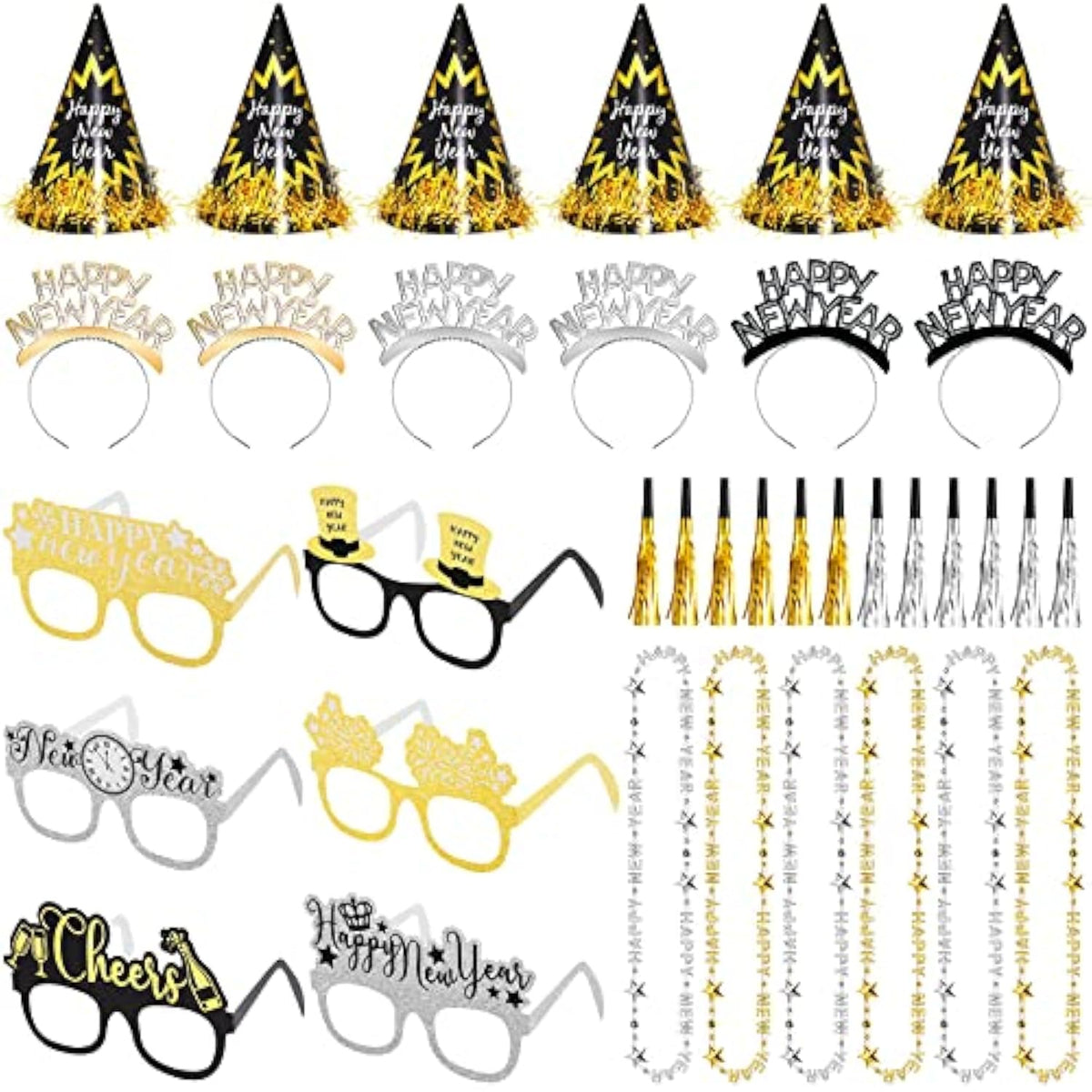 120Pcs 2026 New Year Eve Party Supplies Hats Headbands Glasses Blowouts
