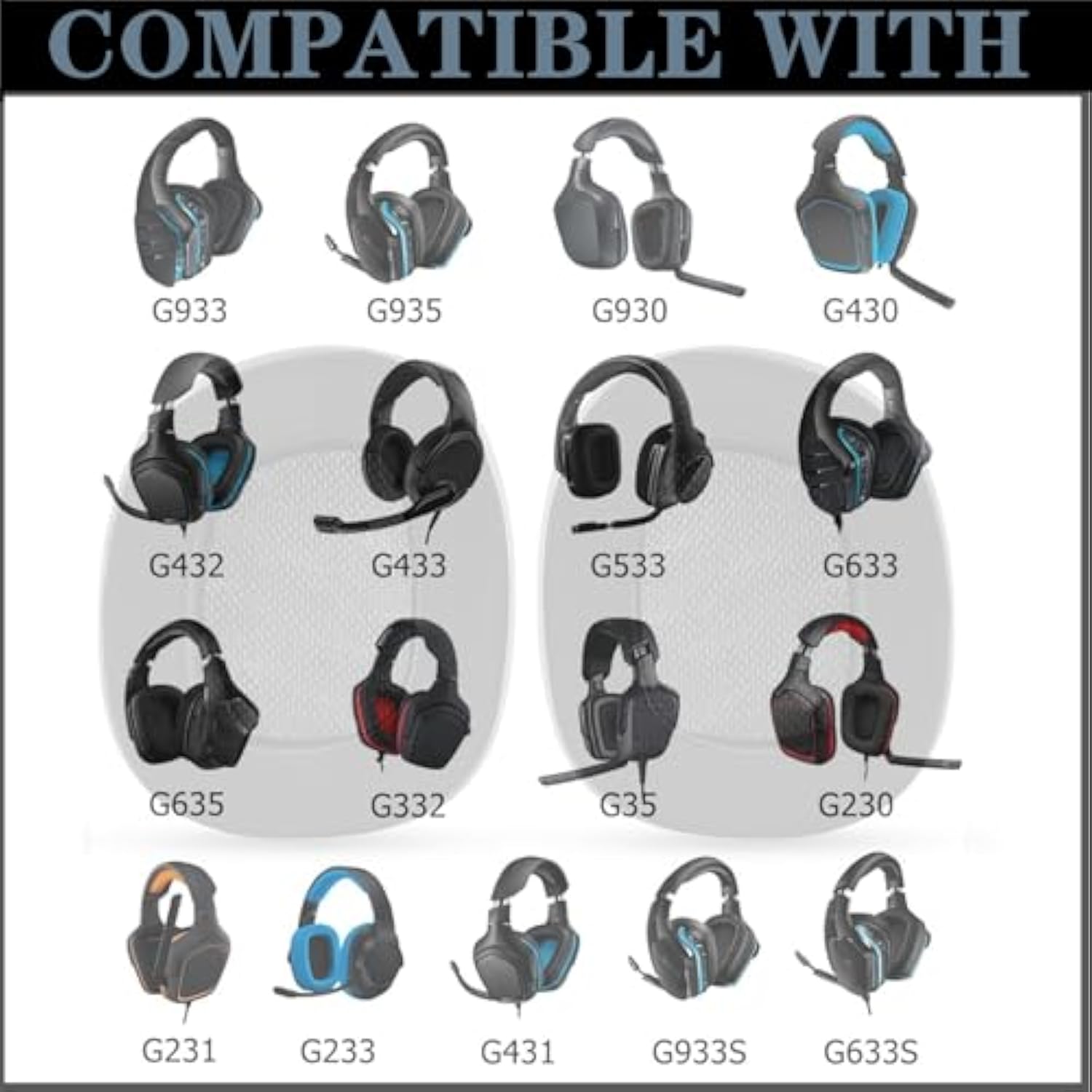 G935 Earpads Cooling Gel Replacement Pads Compatible With Logitech G935 G933 G930 G933S G633 G633S G635 G533 G430 G433 Gaming Headset Earpads For G332 G230 G231 G233 Headset Repair Parts