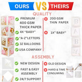 82 Pcs Baby Shower Decorations For Girl - Jumbo Baby Boxes With Letters 4X Baby & A-Z I Transparent Baby Blocks, Balloon Box White Pink Gold Confetti