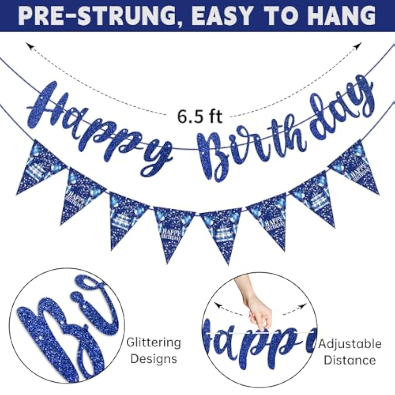 Blue Silver Birthday Décor Banner & Hanging Swirls for Parties