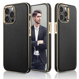 Designed For Iphone 13 Pro Leather Case, Luxury Business Classic Non Slip Soft Grip Full Body Protective Men Phone Cases Cover Compatible With Iphone 13 Pro 5G 6.1 Inch - Black Gold