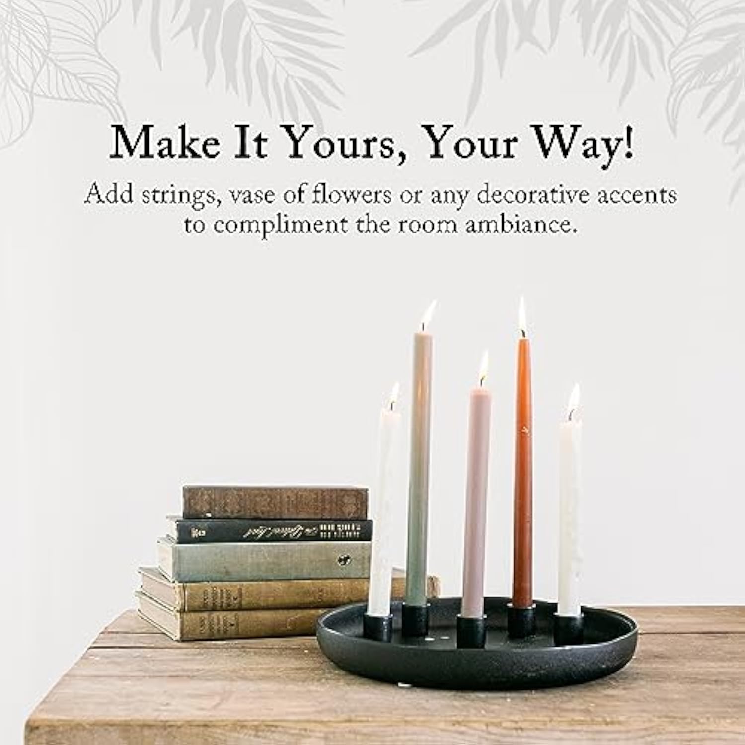 Black Candlestick Holders - Large Ceramic Black Taper Candle Holder W/ 12” Round Base & 5 Holders, Advent Wreath, Christmas, Fall & Halloween Decor Candle Holders