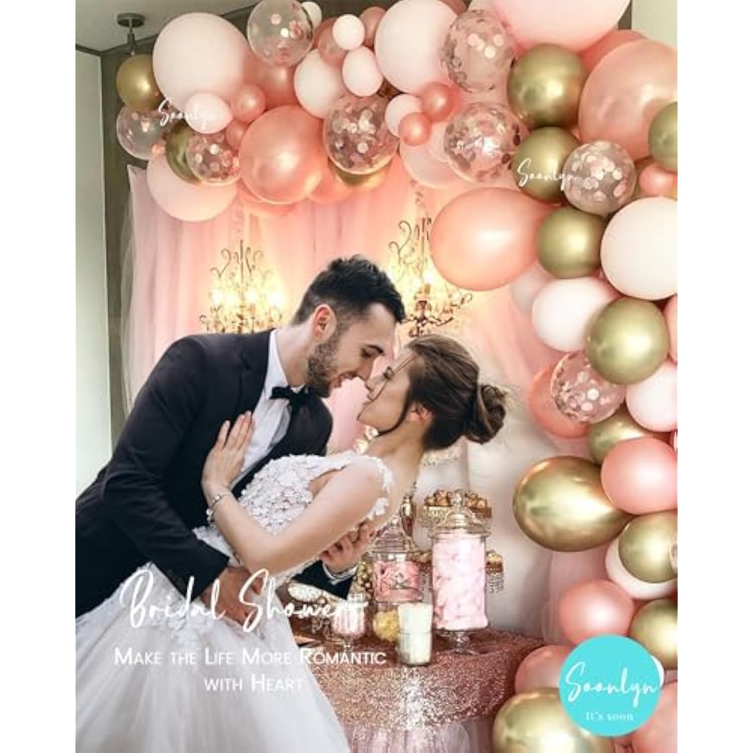 140-Pack Rose Gold, Pink, and Confetti Balloons for Party Garland Decorations