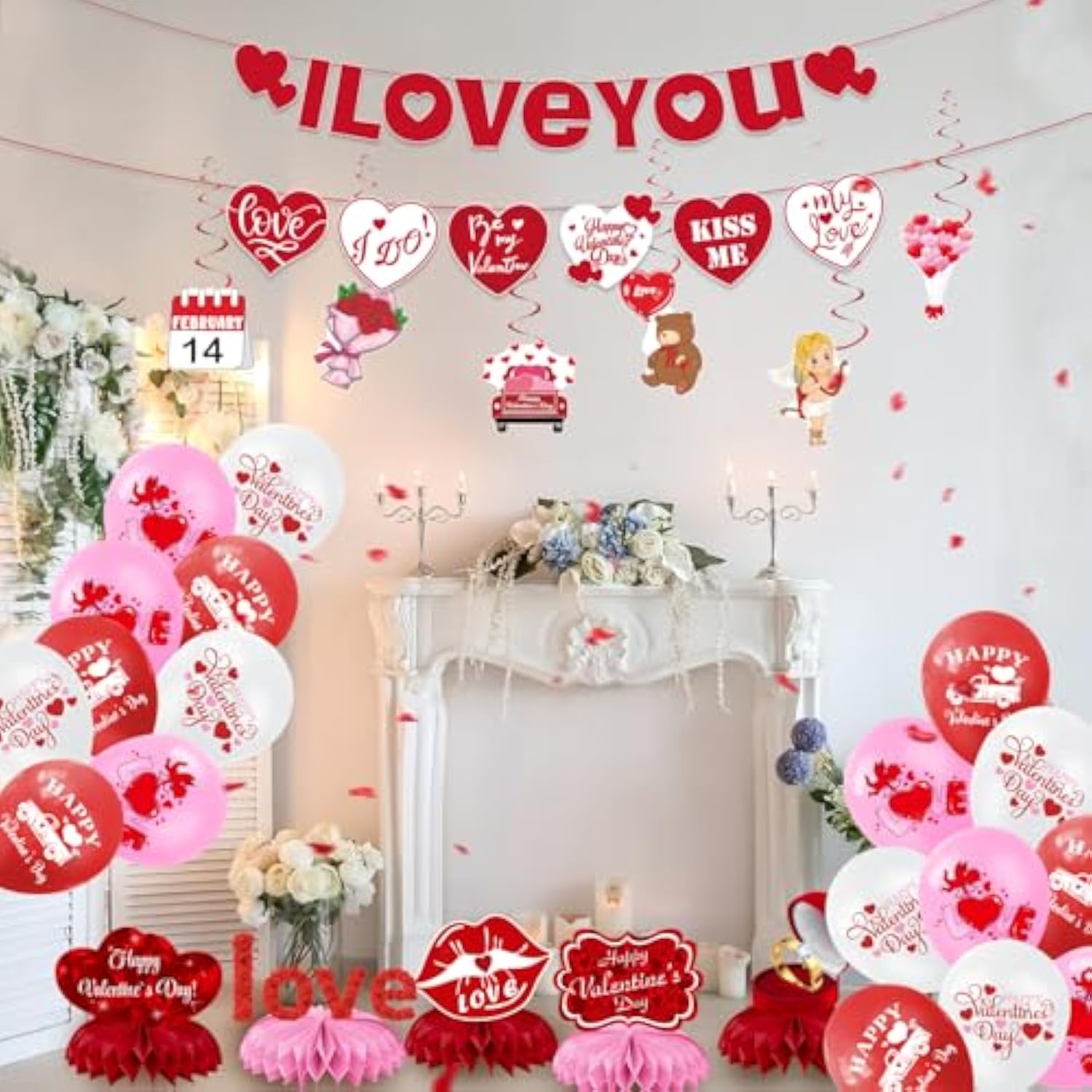 31 Pcs Valentines Day Decorations Kit | Galentines Day Party Decorations | Valentines Centerpieces For Tables | Valentines Banner, Happy Valentines Day Balloons, Valentines Day Centerpieces