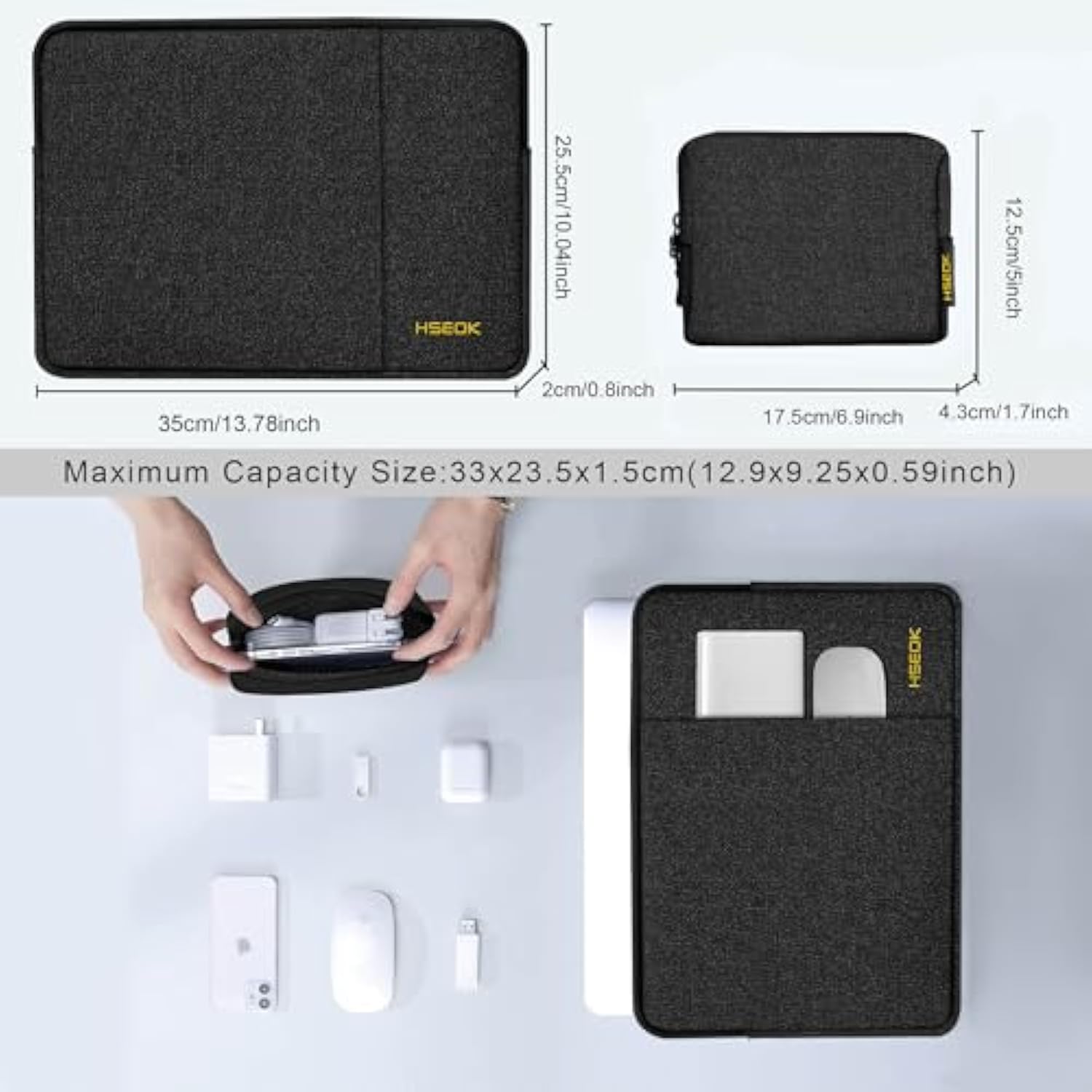 Laptop Case 14 Inch Sleeve With Additional Case, Rainproof & Shockproof Carrying Laptop Cover Portable Pc Sleeve Computer Bag For 14" Macbook, Hp, Dell Lenovo, Asus, Acer ?Black