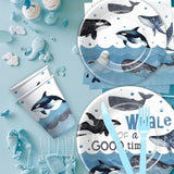 Whale Party Decorations Tableware For Birthday Baby Shower - Under The Sea Theme Ocean Whale Birthday Party Supplies, Paper Plate, Napkin, Cup, Cutlery | Serves 24