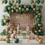 Sage Green and Gold Balloons, 12 Inch Emerald Forest Hunter Dark Green Metallic Gold Latex Balloon with Confetti Balloon for Wild One Jungle Birthday Graduation Safari Baby Shower Decorations Supplies