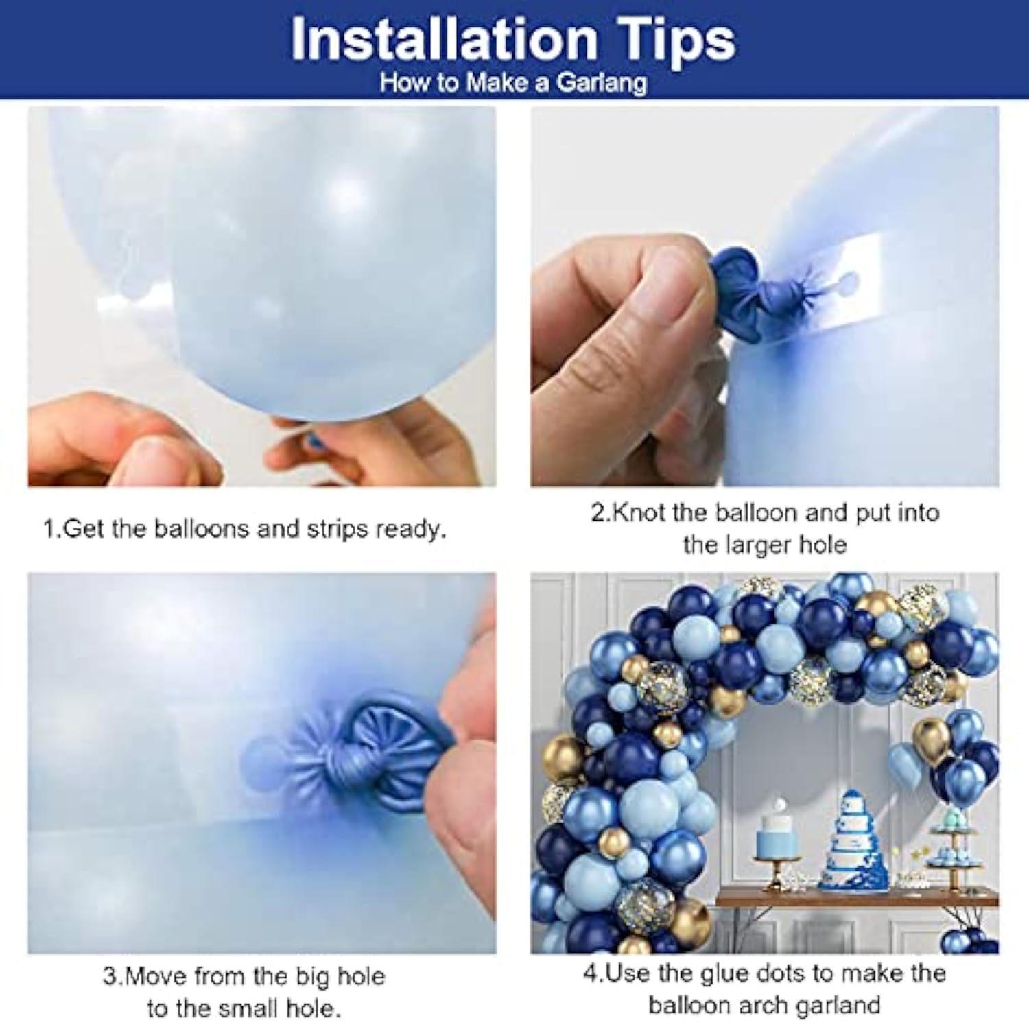 97pcs Navy Blue Balloon Garland Kit – Metallic Blue, Gold & Confetti Balloons for Party Decor