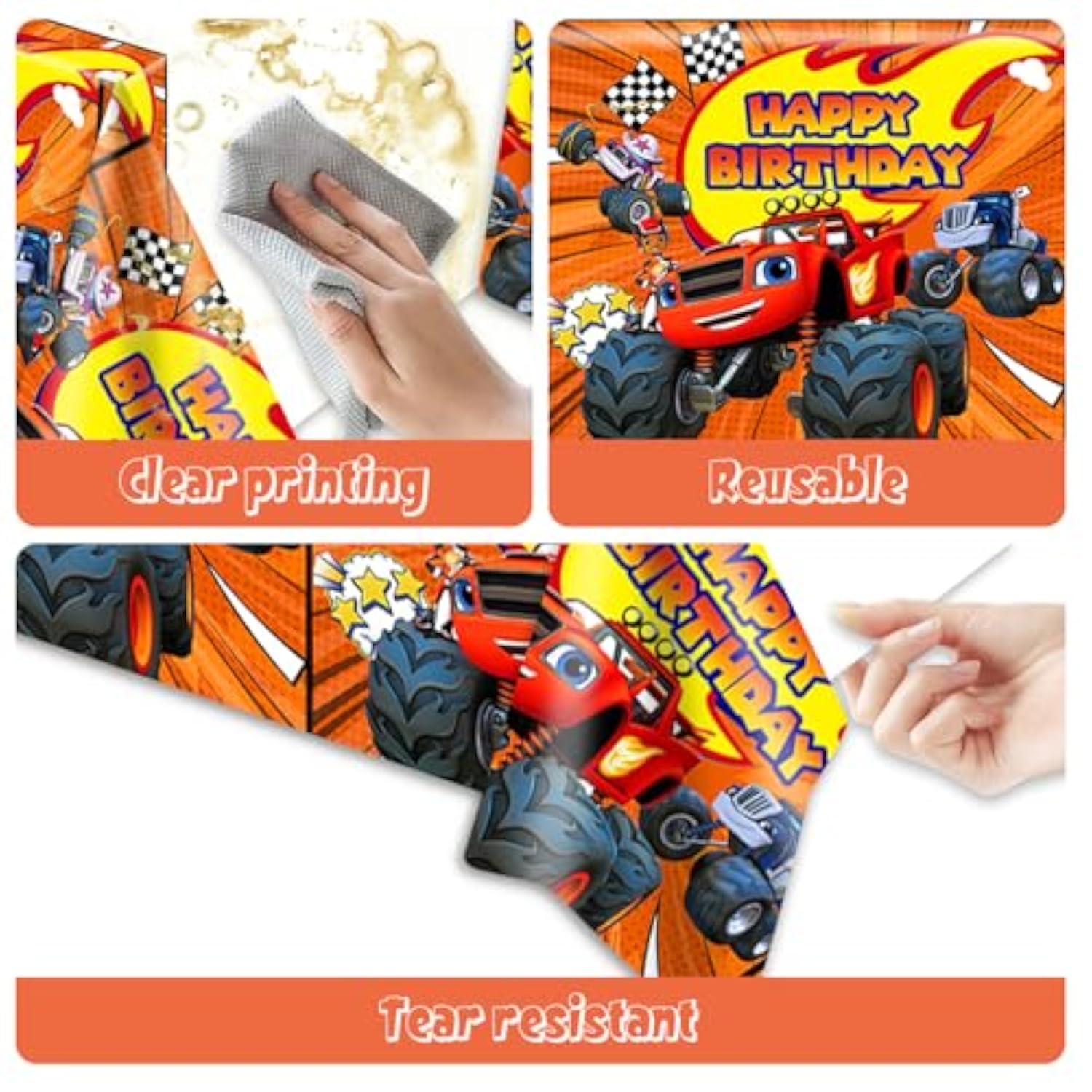 2Pcs Blaze And The Monster Tablecloth Disposable Tablecover Birthday Party Supplies And Decorations For Kid Boy Baby Shower Rectangle Tables 70"X42",2 Pack,