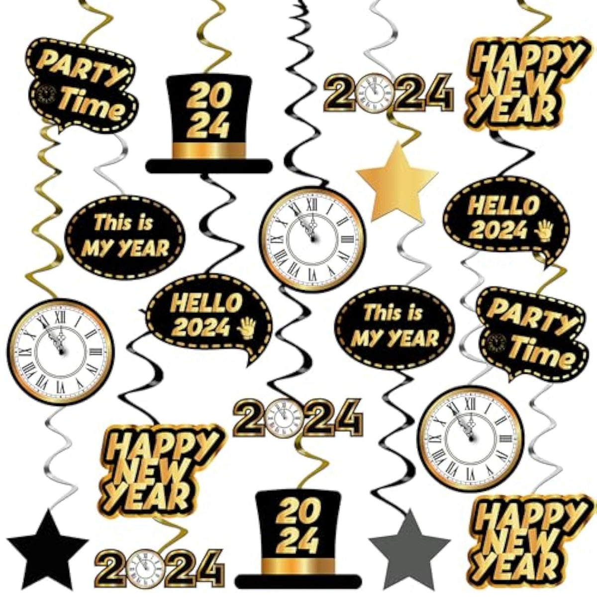 30pc 2024 Happy New Year Hanging Swirls Party Decorations No DIY