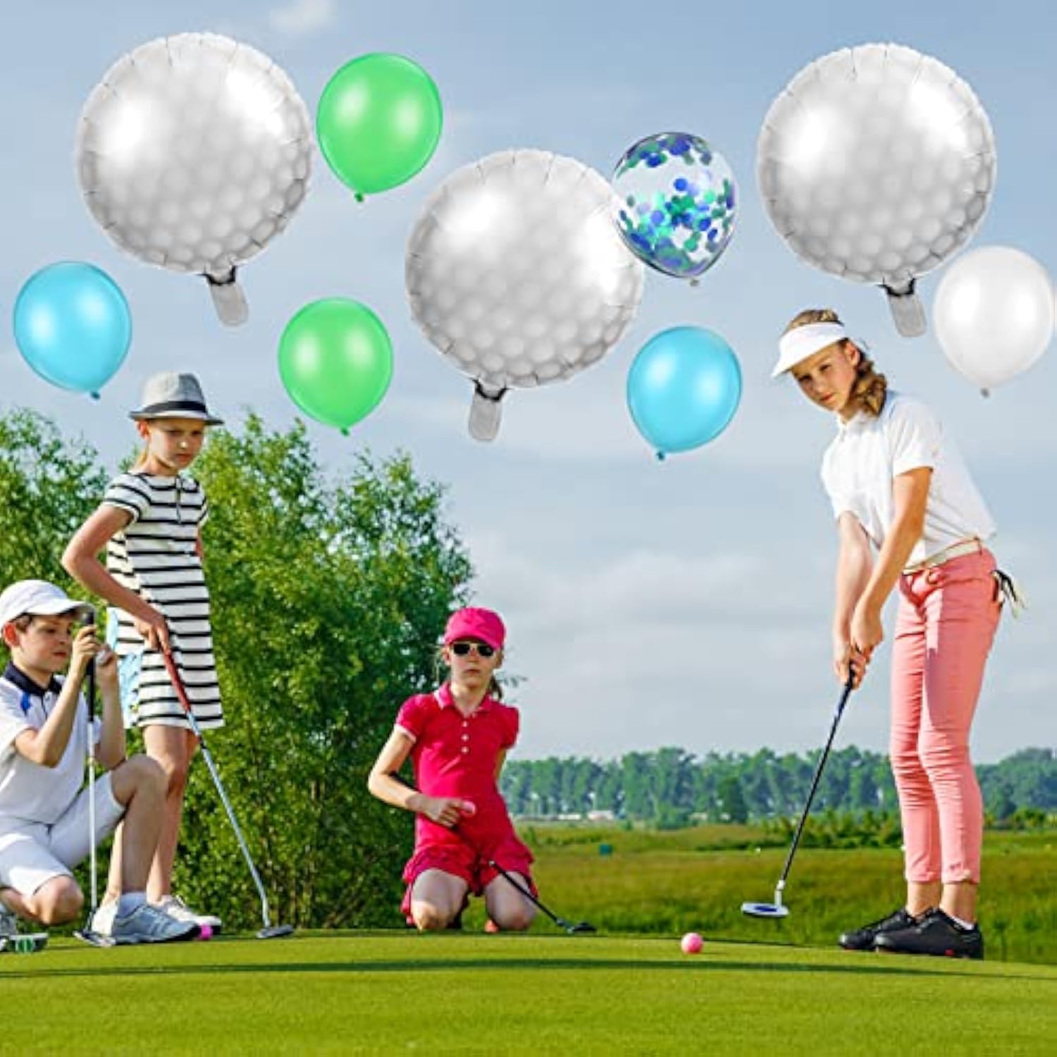 60-Piece Golf Theme Decoration Set,Including 5 Pcs 18 Inch Golf Foil Balloons,55 Items 12 Inch Navy Blue Green And White Latex,Confetti Balloons,Suitable For Sports Theme Party Decorations.