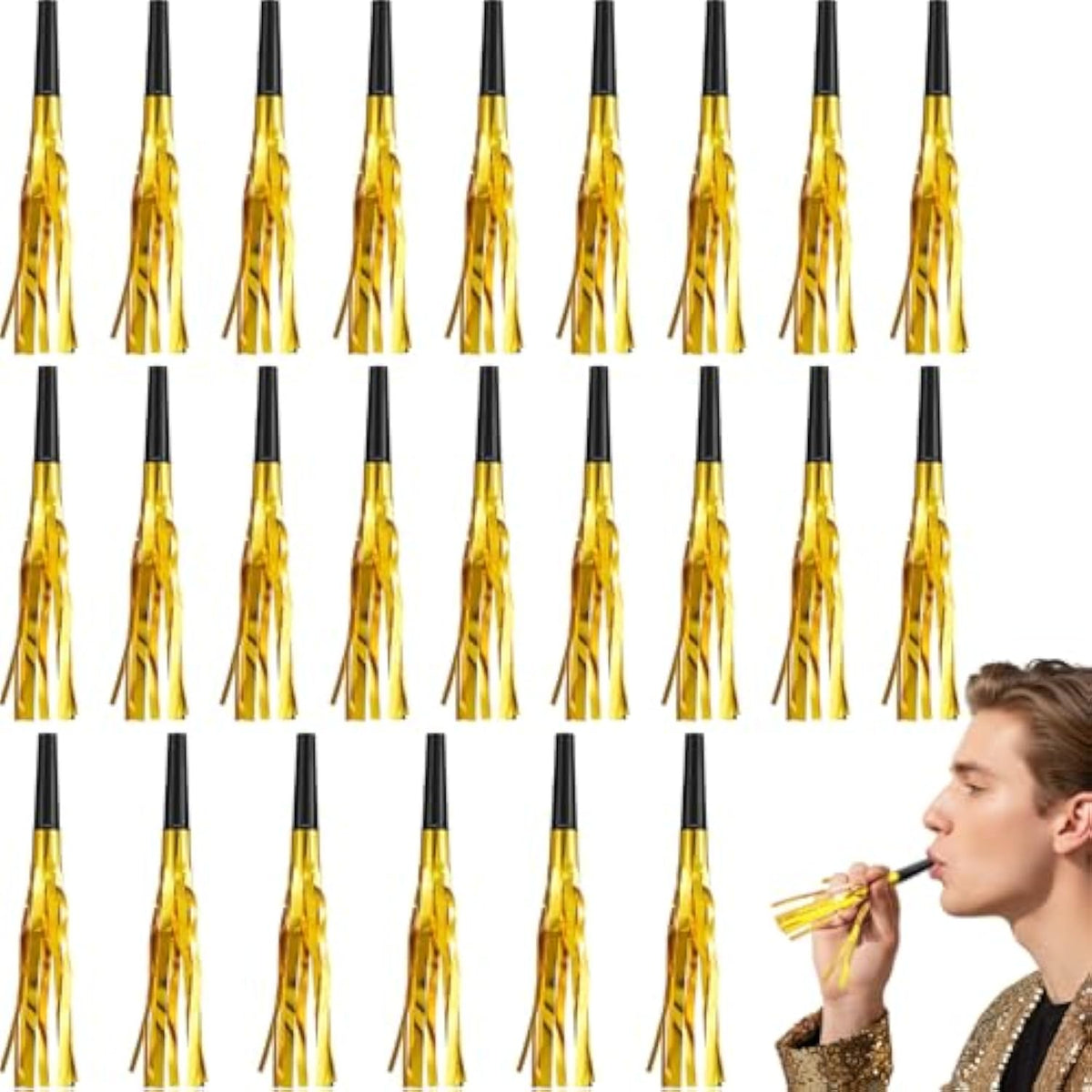 48pcs Gold Glitter Noise Makers Metallic Party Blowers for Events and Parties