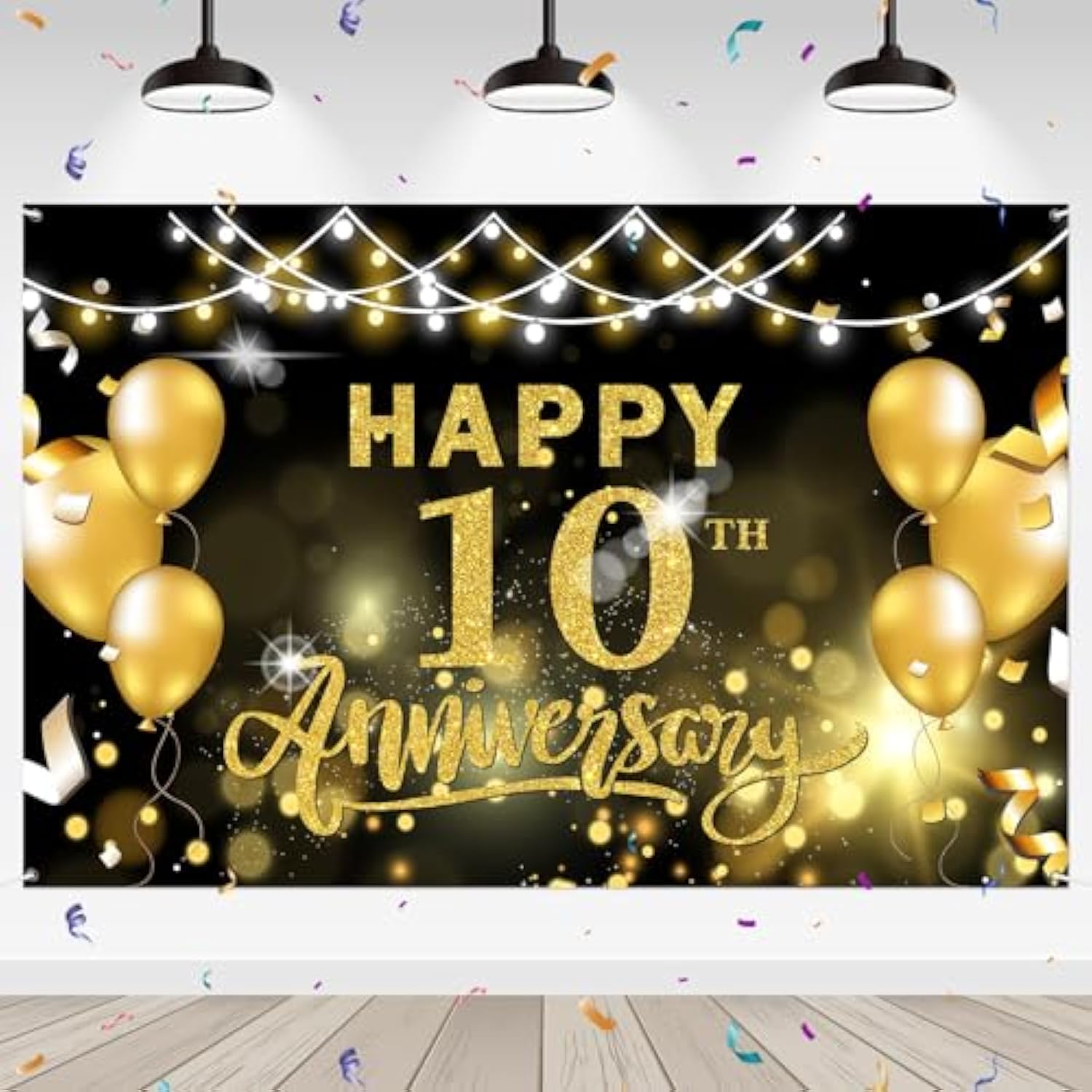 Happy 10th Anniversary Backdrop 6x4ft Cheers to 10 Years Party Banner Decor
