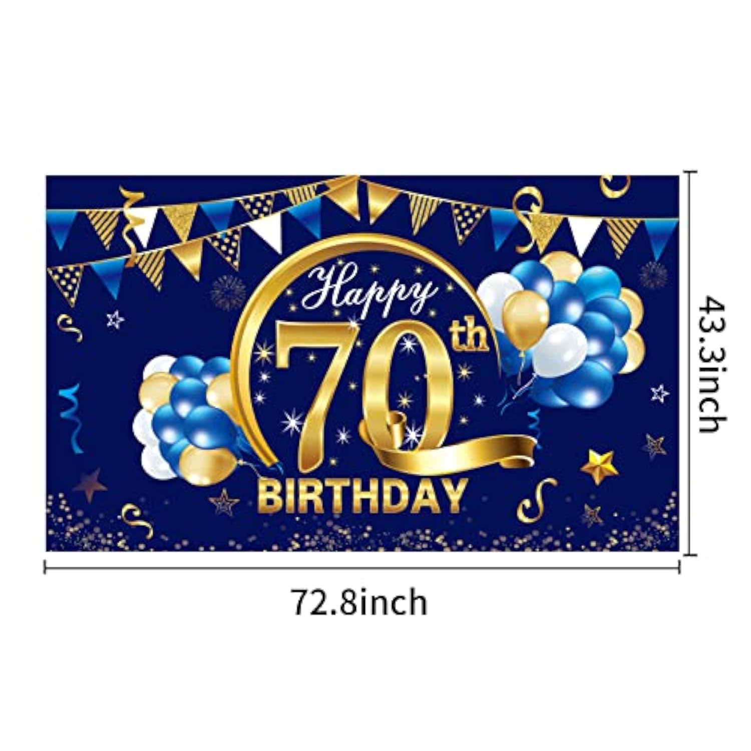 Blue Gold Happy 70th Birthday Banner Decorations & Backdrop Sign for Men's Party