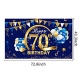 Blue Gold Happy 70th Birthday Banner Decorations & Backdrop Sign for Men's Party