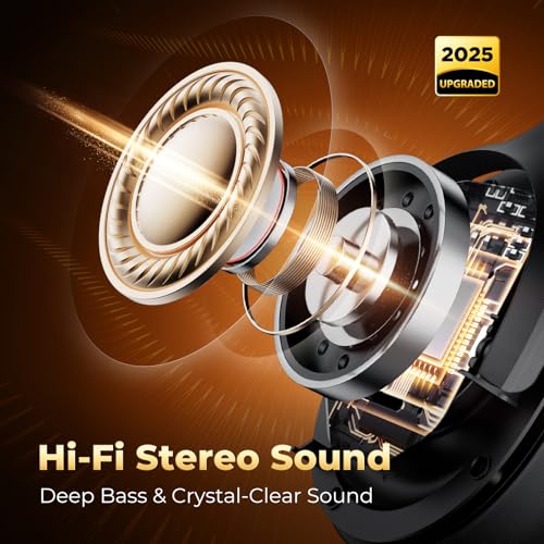 Active Noise Cancelling Headphones, Upgraded Wireless Bluetooth Headphones Over Ear With Enc Mic, Hifi Stereo Deep Bass, Noise Canceling Headphones Lightweight, Bt 5.4, For Travel/Office/Home, Black