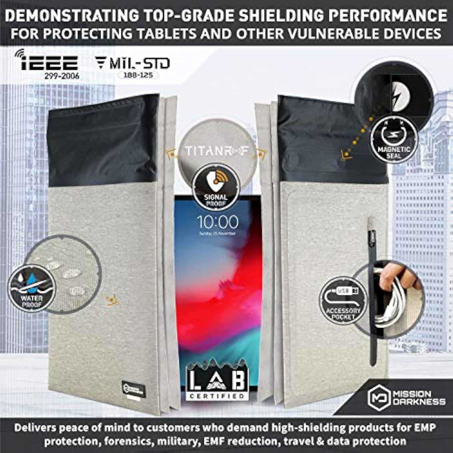 Dry Shield Faraday Tablet Sleeve // Slim Waterproof Dry Bag For Tablets + Rf Shielding Liner // Signal Blocking, Anti-Tracking, Emp Shield, Data Privacy, Electronic Device Security