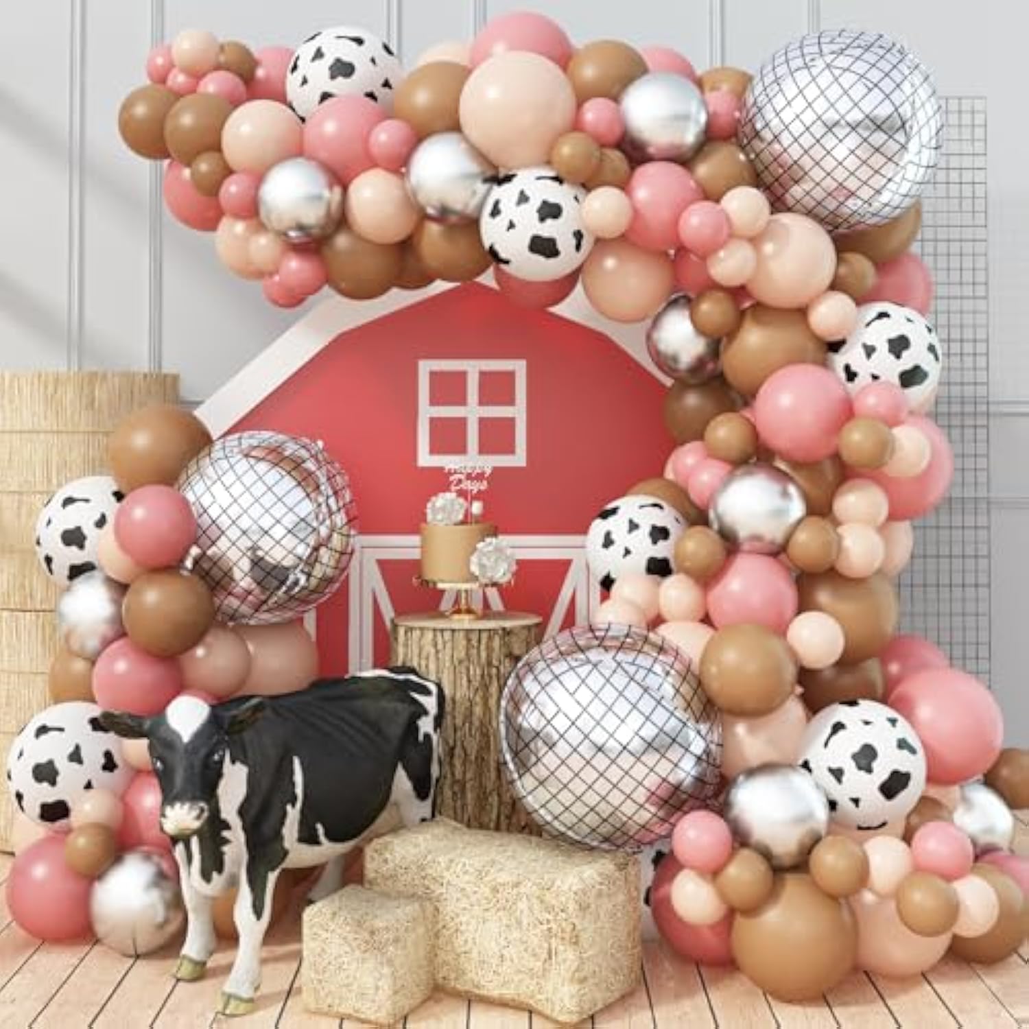 87pcs Cow Print Balloon Garland Kit Pink Brown Nude Western Rodeo Party Decor