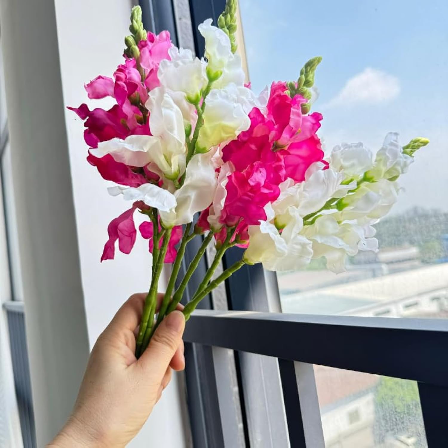 Artificial Delphinium Flowers,Artificial Silk Flowers Hyacinth,Silk Flowers With Stems,Faux Flower Stems For Wedding,Party,Floral Arrangements Home Centerpiece Table Decoration (6, White Red)