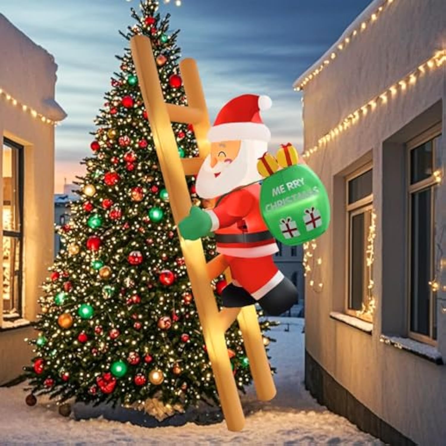 2025 Hanging Christmas Inflatable Santa 8Ft Climbing Santa Claus With Gift Bag Inflatables Christmas Outdoor Decoration