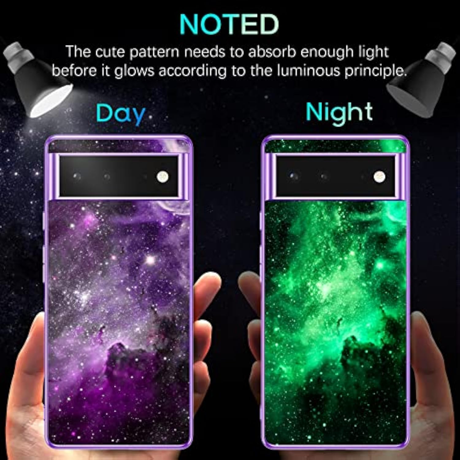 For Pixel 6 Case, Slim Fit Glow In The Dark Soft Flexible Bumper Protective Shockproof Non-Slip Cute Case Cover For Google Pixel 6 (2021) 6.4", Purple Nebula