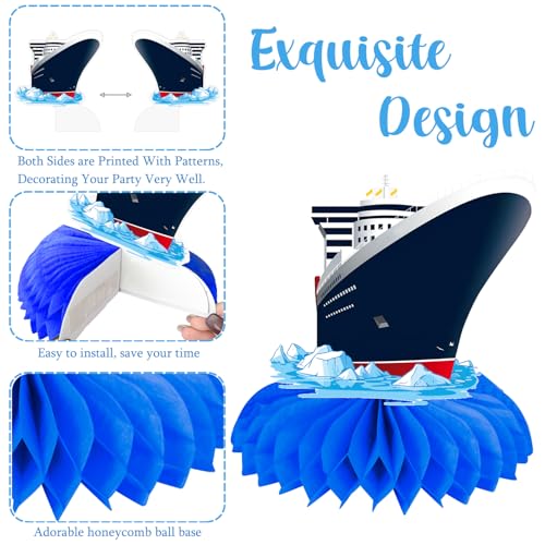 Nautical Ship Honeycomb Centerpieces 12Pcs Nautical Party Table Decorations Lighthouse Anchor Centerpieces Iceberg Sailor Birthday Party Decorations for Sailing Theme Party Supplies