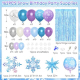 162Pcs Snow Birthday Party Supplies, Snow Balloon Garland Arch Kit Fringe Curtain Blue Purple Snowflake Confetti Balloons Princess Winter Wonderland Girl Baby Party Decorations