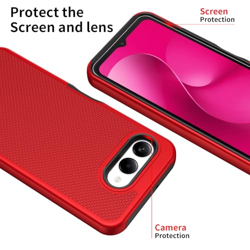 For T-Mobile Revvl 8 Phone Case With Tempered Glass Screen Protector,Dual Layer Heavy Duty Shockproof Protection Cover (Red)