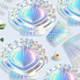 Summer Mermaid Party Supplies For Girls Baby Shower Birthday Party Under The Sea Themed Decor Iridescent Shell Plates Napkins Cups Knives Forks Tablecloths Banners Serves 20 Guests 122Pcs