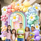 Pastel Daisy Balloon Arch Kit – Rainbow Floral Balloon Garland For Spring Birthday, Baby Shower & Garden Party Decorations – 100 Pcs Pastel Balloons Set