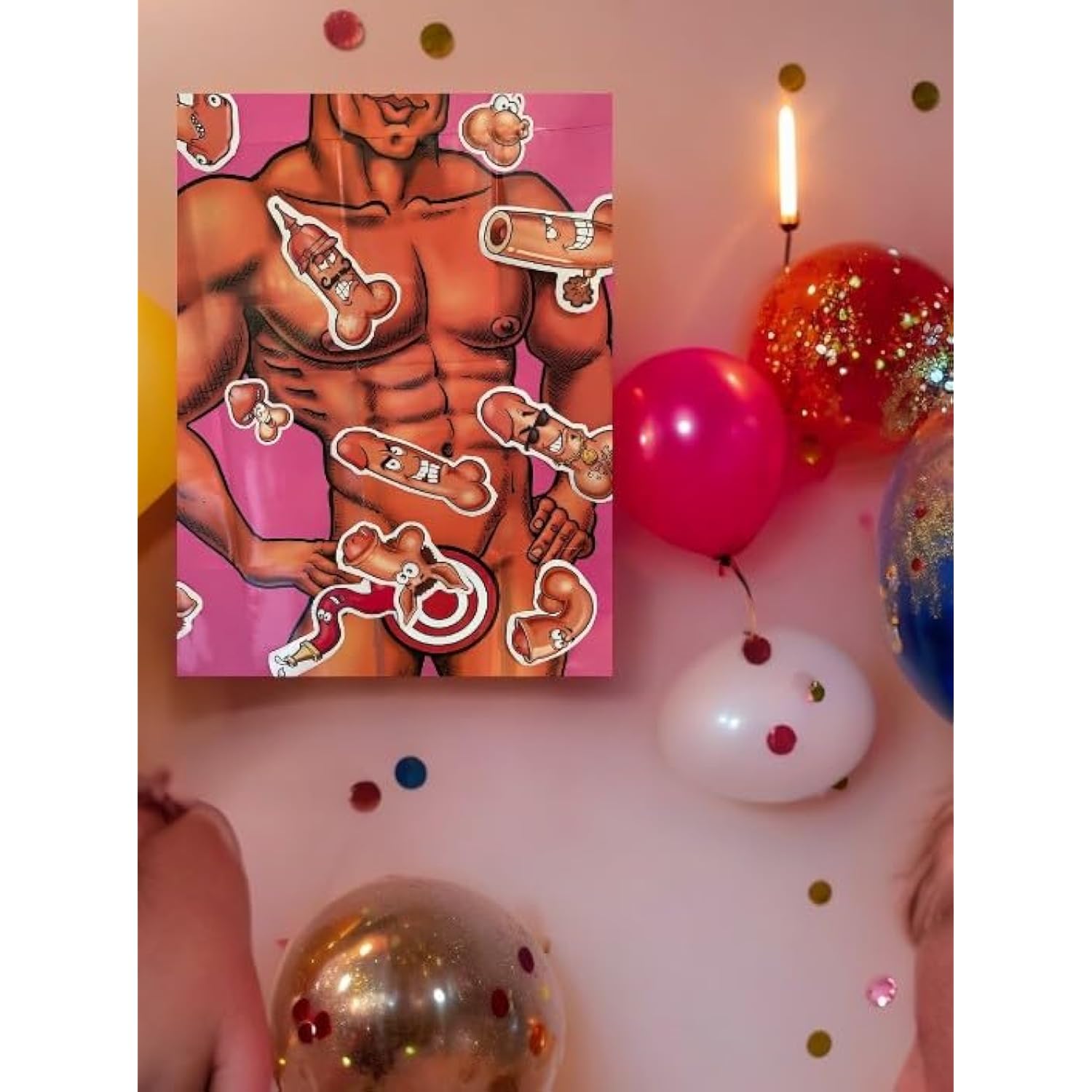 Hilarious Party Game - 12 Sticakable Game Pieces And Blindfold Included - 32 X 24Inches