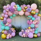 104pcs Pastel Balloon Garland Kit with Gold Balloons for Birthday & Party Decor