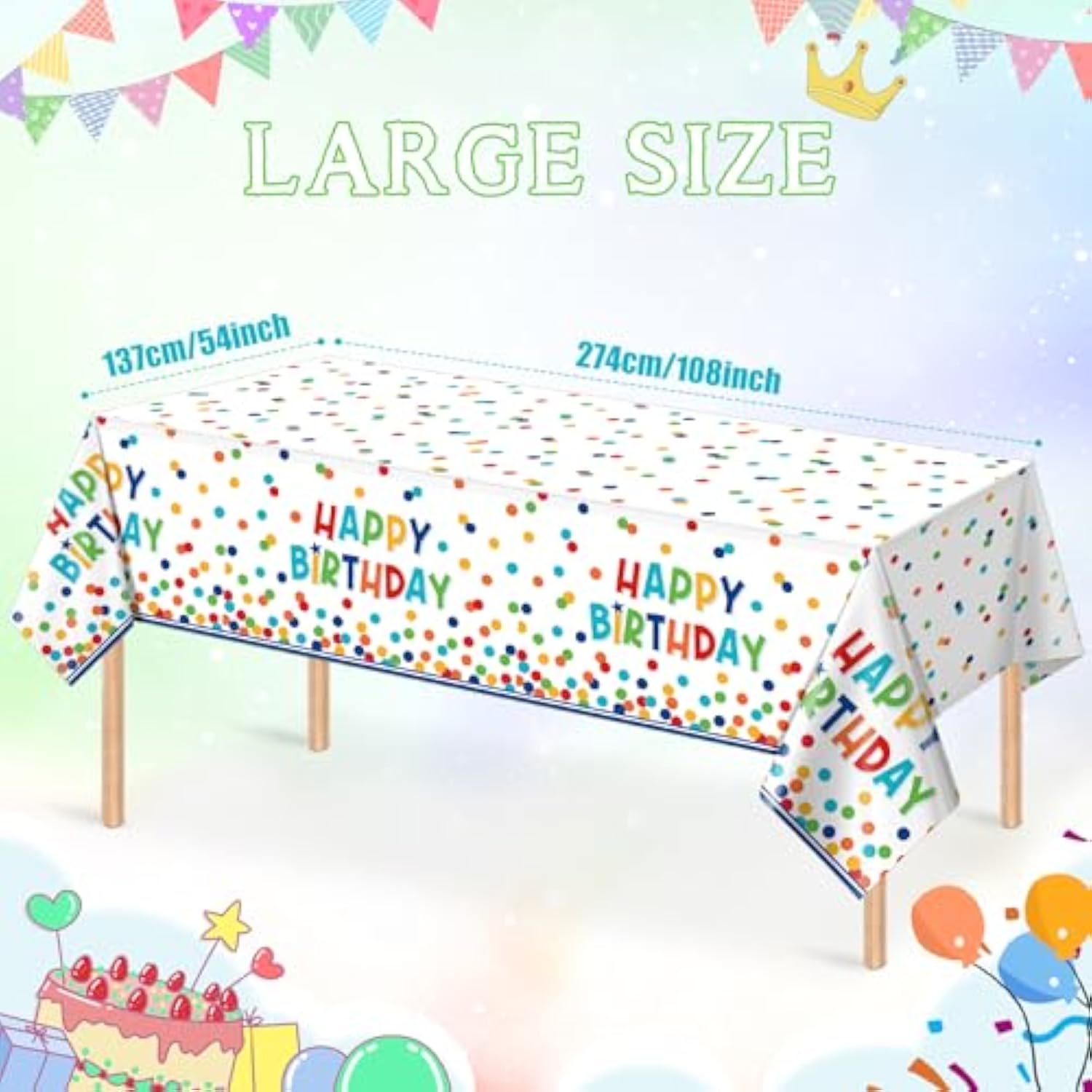 3-Pack Colorful Polka Dot Birthday Tablecloths – 54x108" Waterproof Plastic Covers for Parties