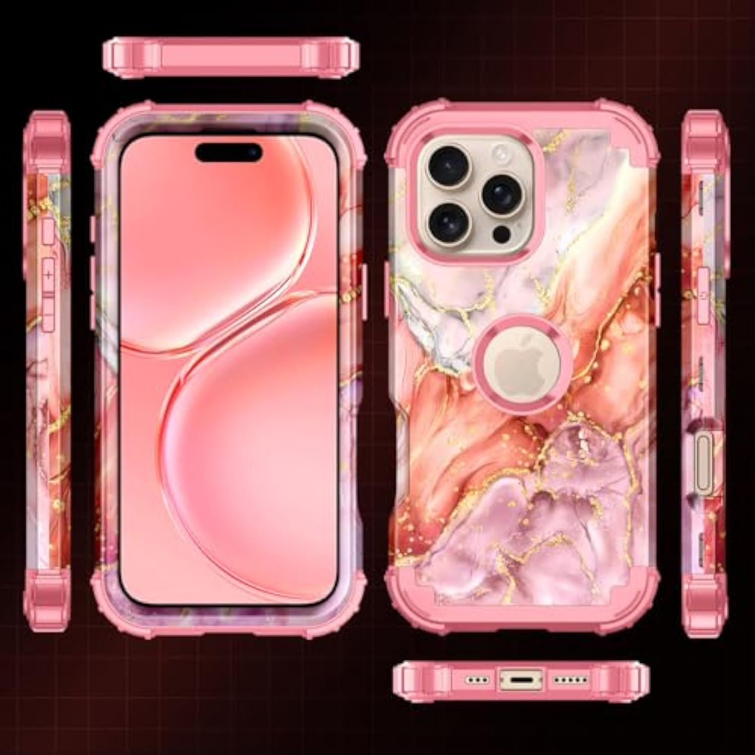 For Iphone 16 Pro Max Case,Three Layer Heavy Duty Sturdy Shockproof Protection Full Rugged Hard Pc+Soft Tpu Bumper Protective Girls Case For Apple Iphone 16 Pro Max 6.9 Inch,Gold