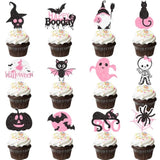48Pcs Halloween Ghost Cupcake Toppers Pink Black Boo Pumpkin Bat Witch Picks