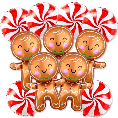 11 PCS Large Gingerbread Balloons Red Candy Balloons Set