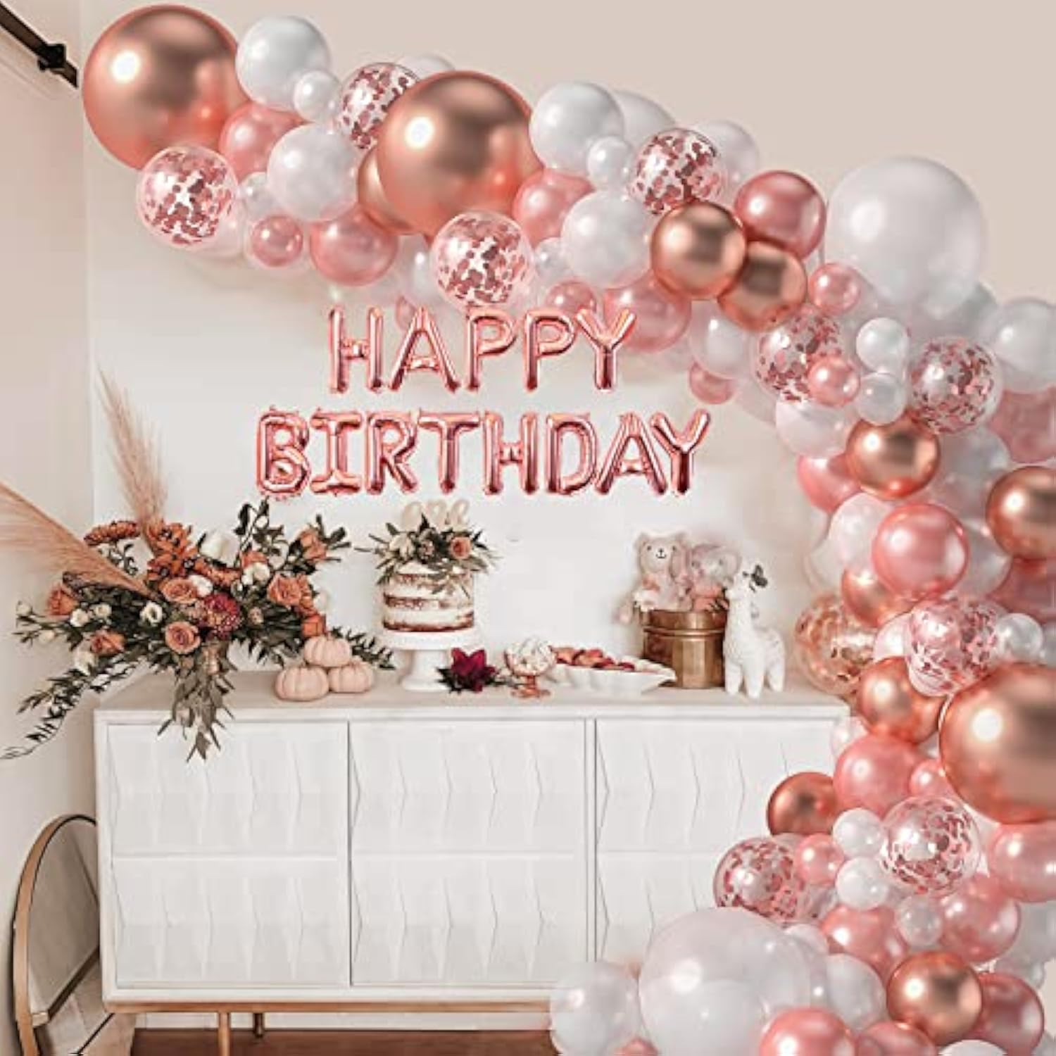 105PCS Rose Gold Balloon Garland Kit – White & Confetti Balloons for Parties