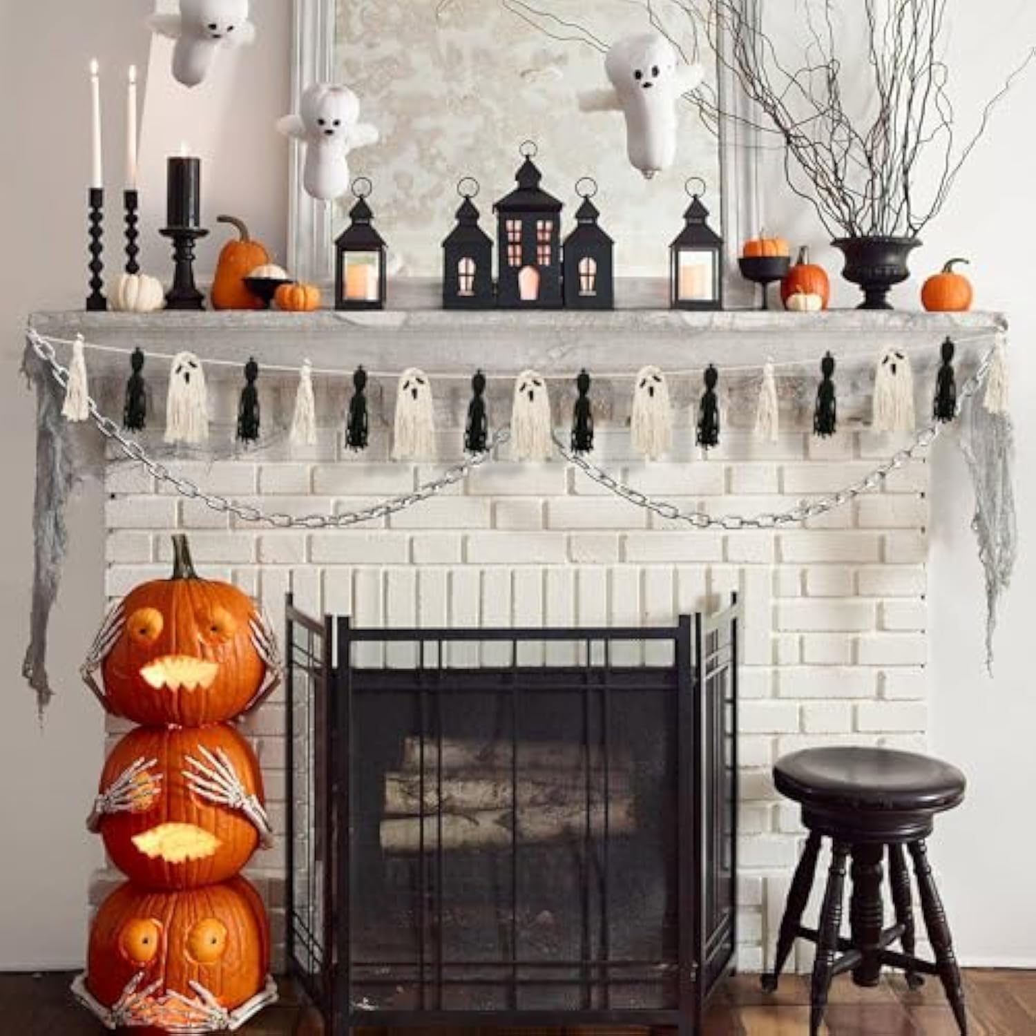 9Ft Halloween Ghost Tassel Garland Boho Macrame Banner Hanging Party Decorations