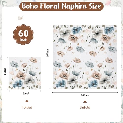 100 Pcs Floral Paper Napkins, 5" Boho Flower Napkins