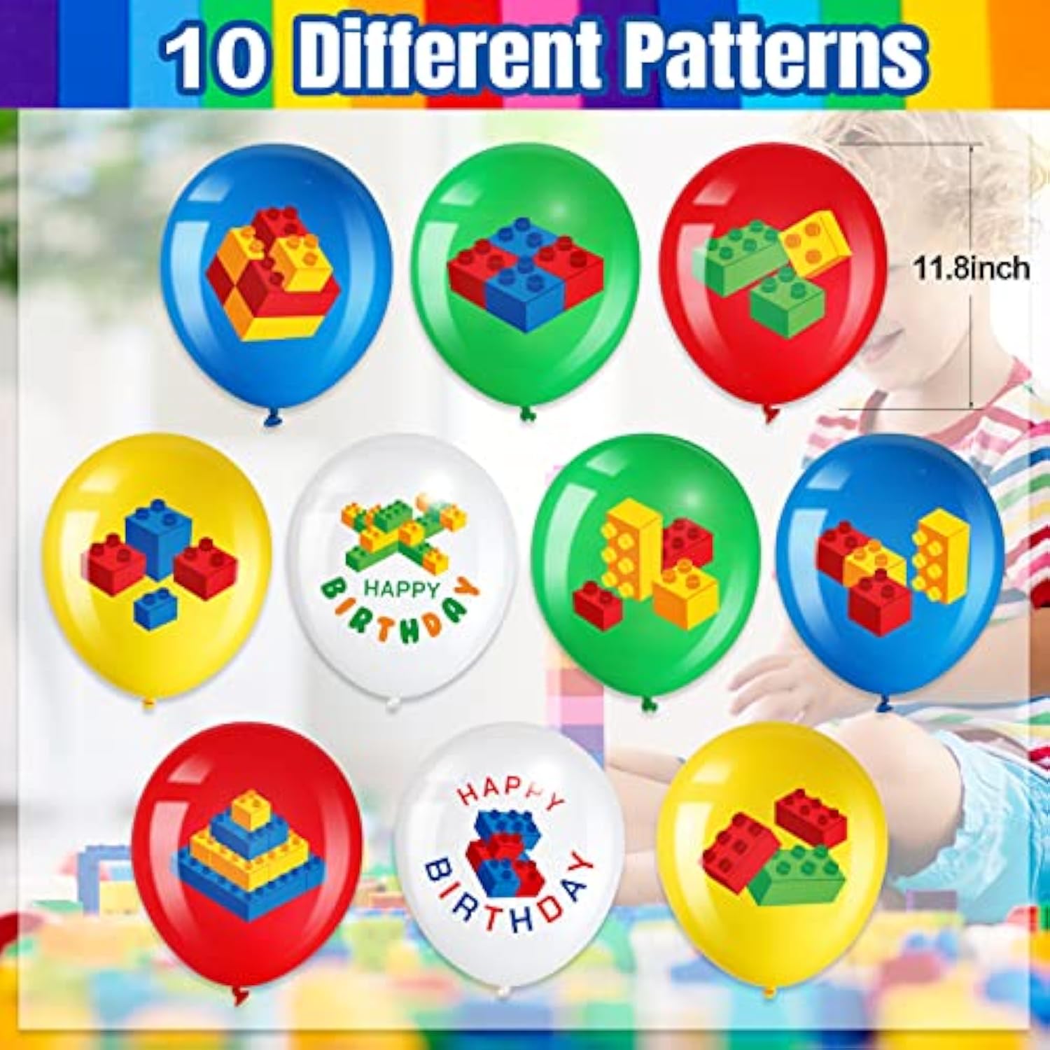 60pcs Building Blocks Themed Balloons Brick Party Decorations for Kids Birthday
