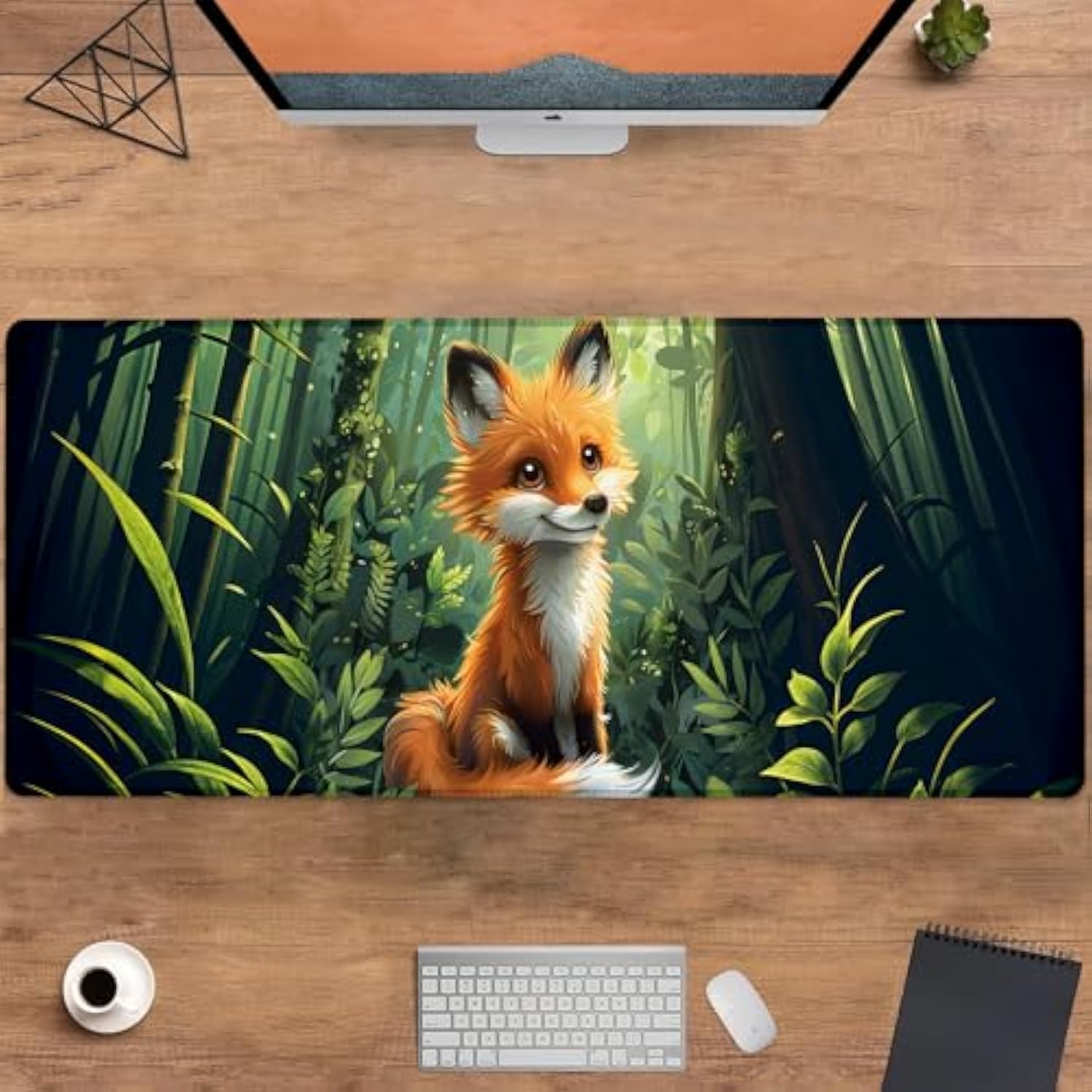 Adorable Fox Gaming Mouse Pad, Large Office Desktop Mousepad For Computer Laptop, Extended Work Desk Mat With Anti-Slip Base, Decorative Desk Pad 31.5×11.8 In (Cute Fox In Forest)