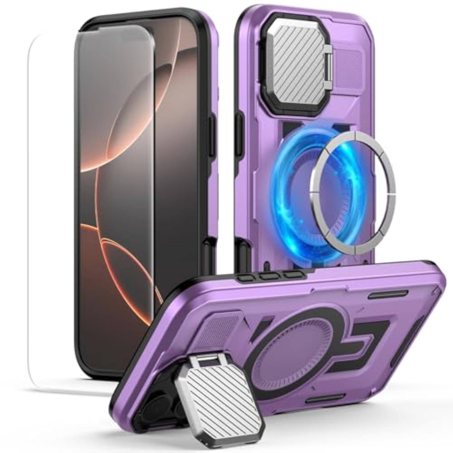 For Iphone 16 Pro Max Case With Adjustable Camera Protector & Screen Protector,[Compatible With Magsafe] [Military Grade Protection] Shockproof Phone Case For Iphone 16 Pro Max,Purple