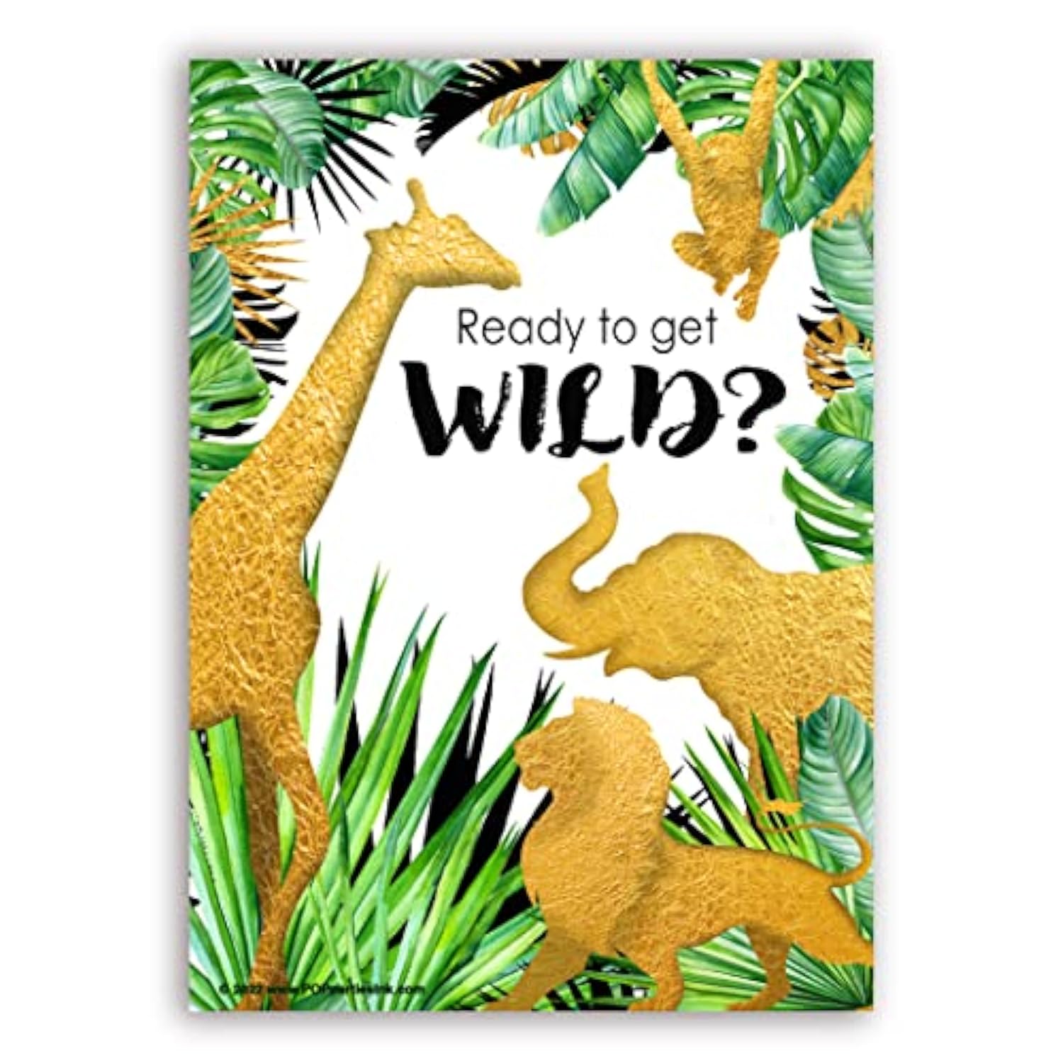 Golden Safari Birthday Party Invitations - 40 Pieces - 20 Invitations + 20 Envelopes - Jungle Party Supplies - Gold Safari Party Supplies - Gold Safari Decorations - Jungle Birthday Party Invitations - Hb 20Ct